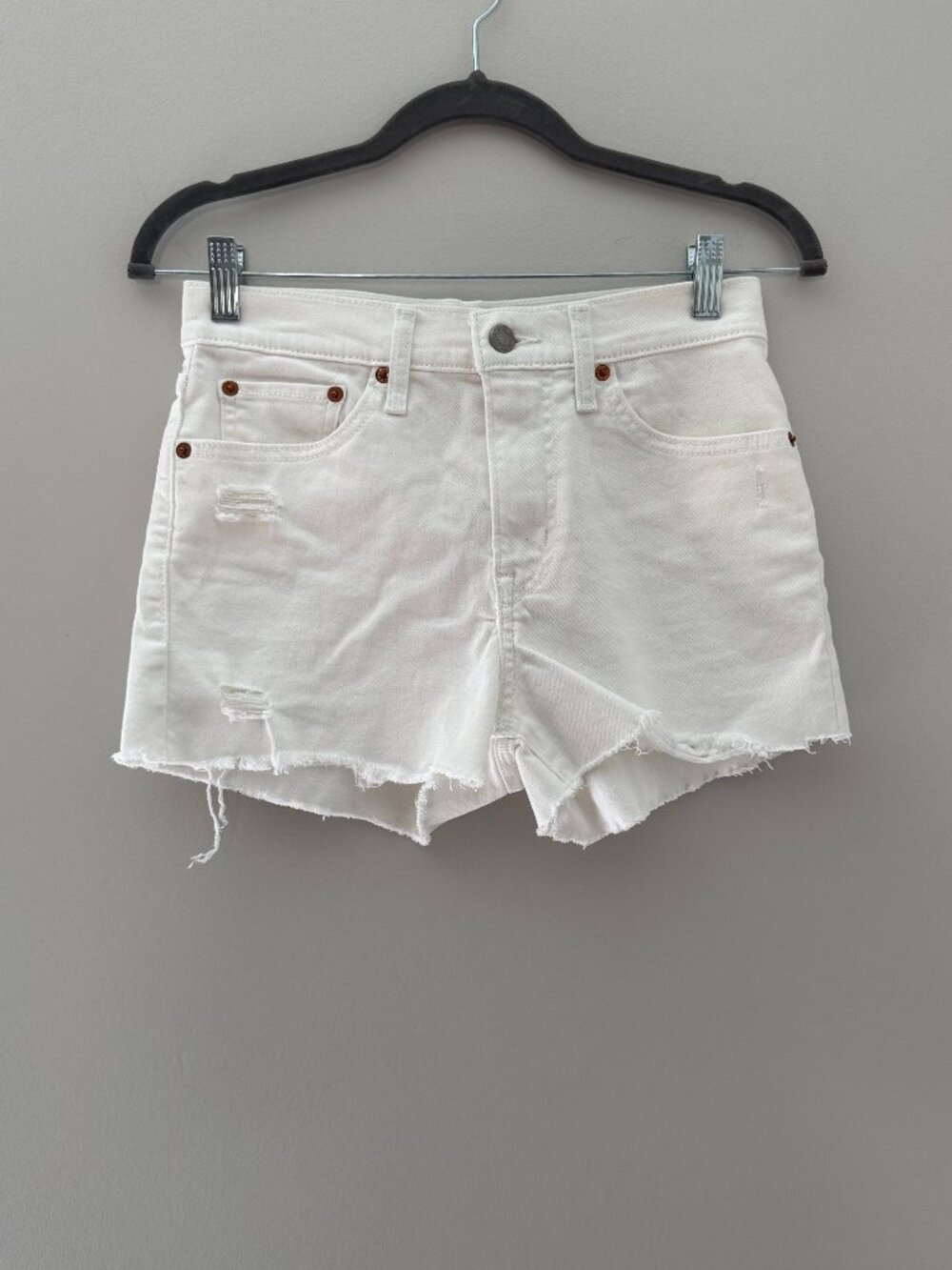 Levi's High Rise White Cutoff Denim Shorts Size 27